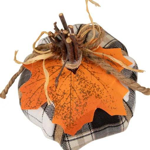 Northlight 5" Black And White Plaid Fall Harvest Plush Pumpkin
