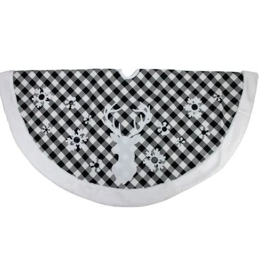 48 Inch And Smaller*Northlight 48" Black And White Plaid Reindeer Christmas Tree Skirt