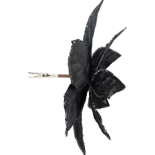 Floral*Northlight 10" Black Glittered Poinsettia Christmas Floral Clip