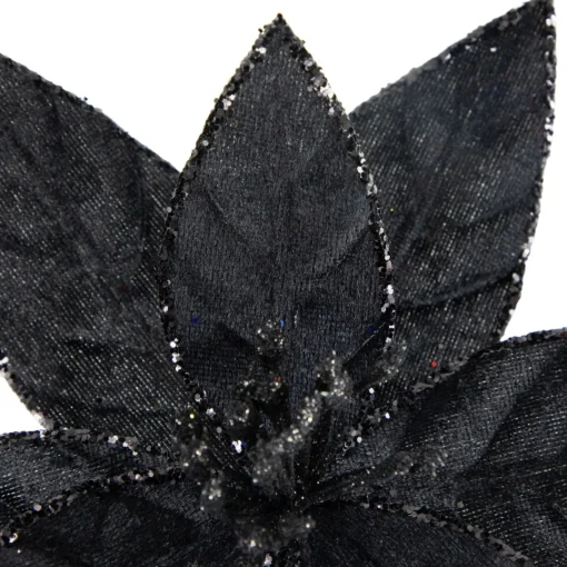 Floral*Northlight 10" Black Glittered Poinsettia Christmas Floral Clip