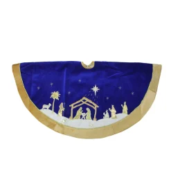 48 Inch And Smaller*Northlight 48" Blue And Gold Nativity Scene Christmas Tree Skirt With Gold Border