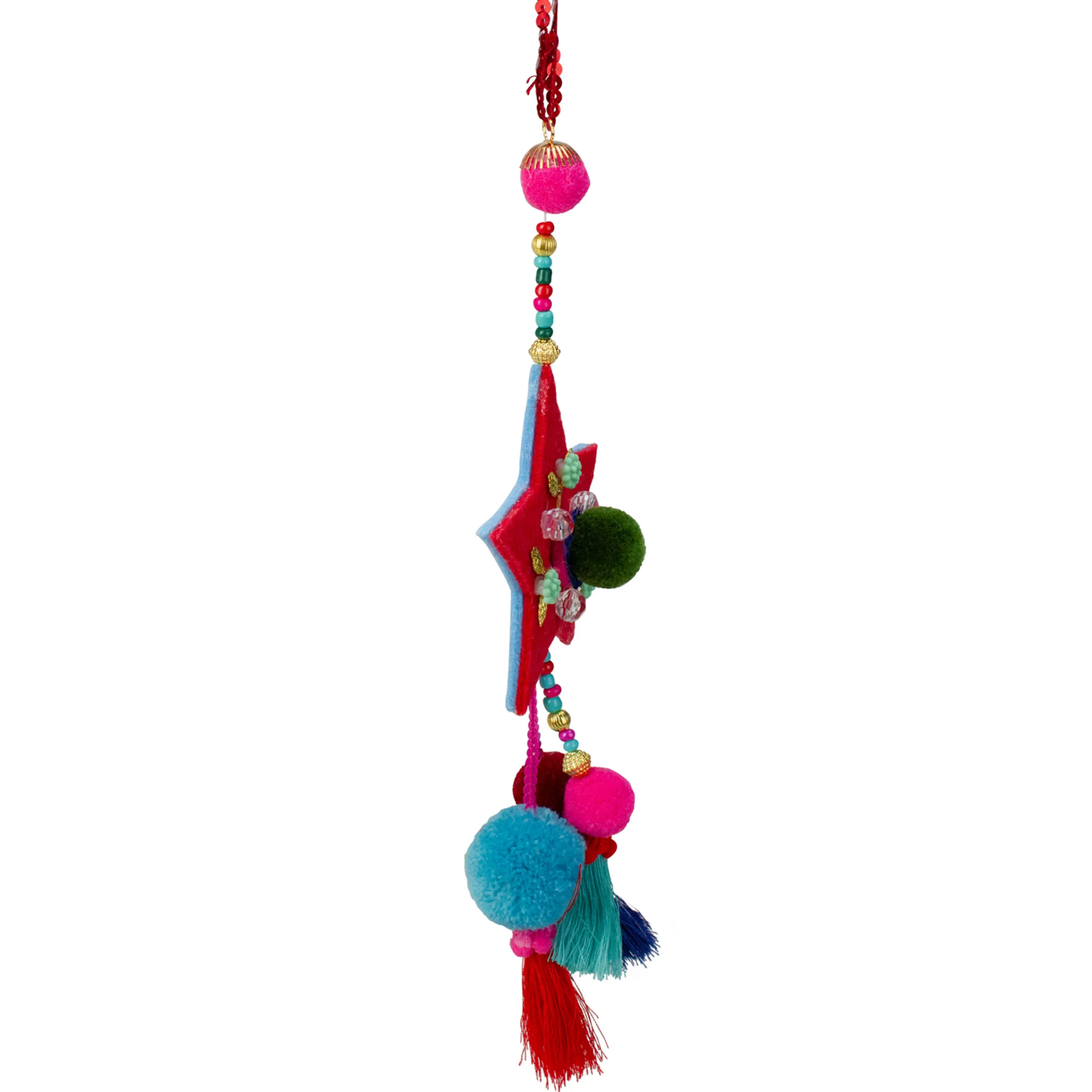 Northlight Stars>11" Blue And Red Star With Pom Pom Christmas Ornament
