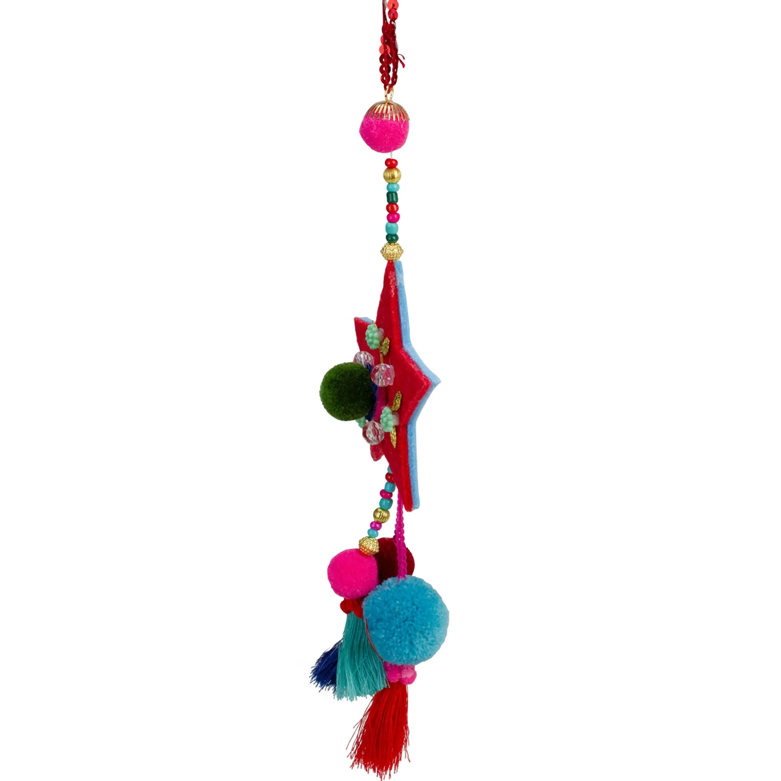 Northlight Stars>11" Blue And Red Star With Pom Pom Christmas Ornament