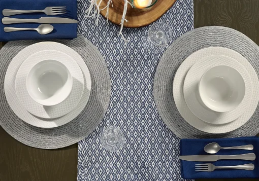Contemporary Home Living 72" Blue And White Rectangular Diamond Weaved Table Runner