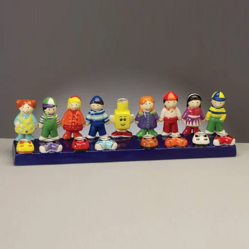 Rite Lite 12.5" Blue And Yellow Hand Painted Friends Hanukkah Menorah