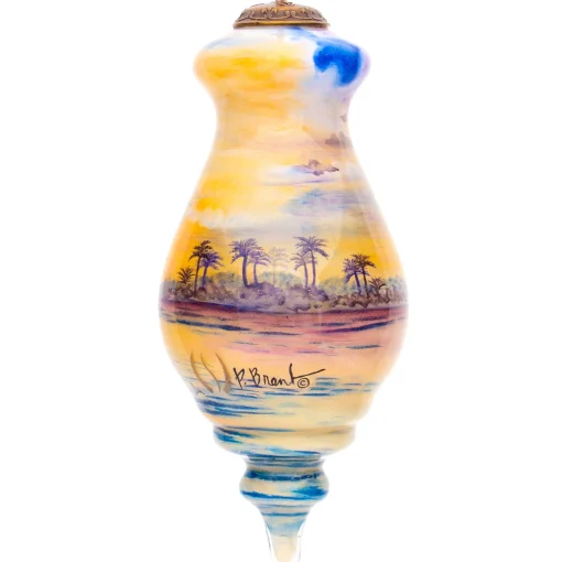 CC Christmas Decor Beach & Tropical>5" Blue And Yellow Sailing Boat Hand Painted Spire Shaped Mouth Blown Glass Hanging Christmas Ornament