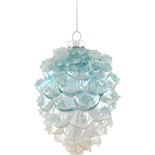 Northlight Pine Cones>4.75" Blue Icy Pine Cone Glass Christmas Ornament