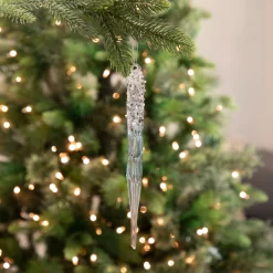 Northlight Icicles>9" Blue Sequined And Beaded Glass Icicle Christmas Ornament