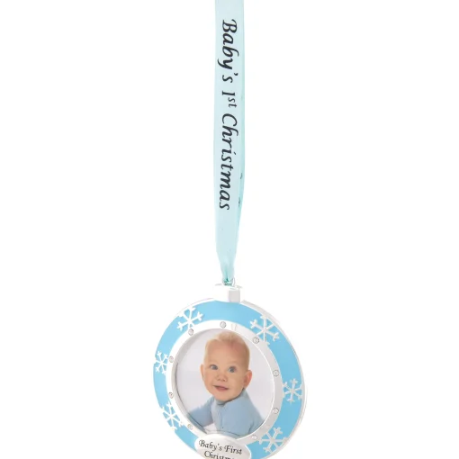 Northlight Family & Friends>3" Blue Silver-Plated Baby's First Christmas Ornament With European Crystals