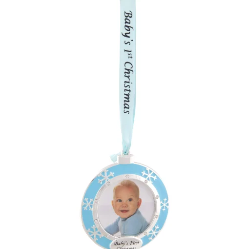 Northlight Family & Friends>3" Blue Silver-Plated Baby's First Christmas Ornament With European Crystals