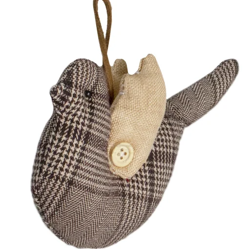 Northlight Animals>8" Brown And Beige Houndstooth Plaid Bird Christmas Ornament