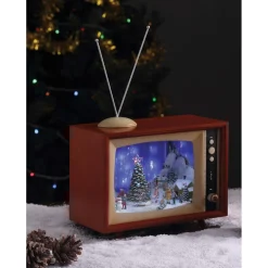 Christmas Villages*Icy Giftware 15.5" Brown And Blue Led Christmas Village In Retro Tv Decoration