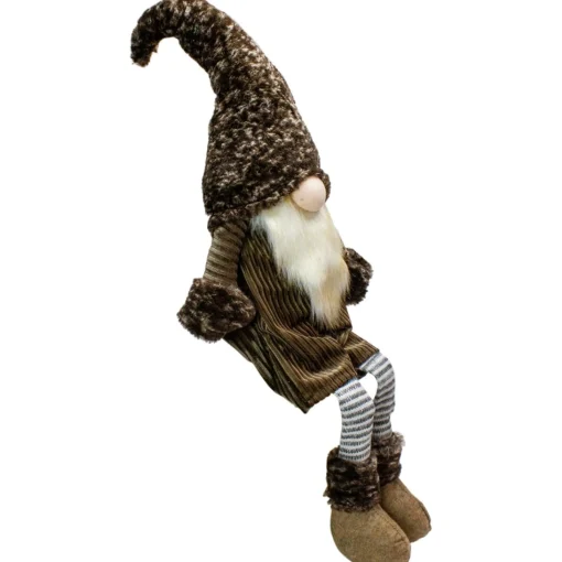 Gnomes*Northlight 34" Brown And Gray Sitting Christmas Gnome With Striped Dangling Legs