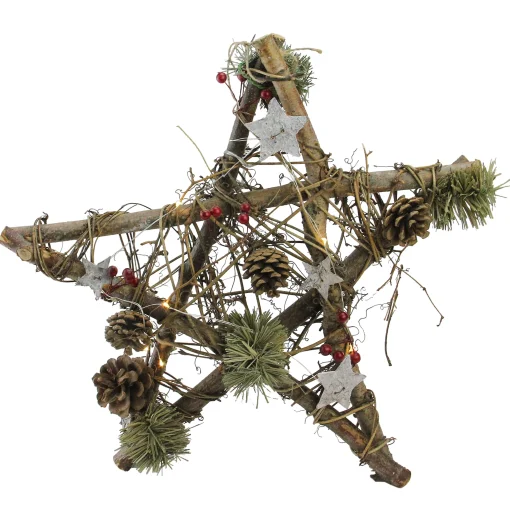 Northlight Stars>15.75" Brown And Green Star With Rustic Twigs Christmas Ornament