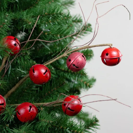 Sprays, Branches & Picks*Napco 31" Brown And Red Jingle Bells With Star Cut-Outs Twig Artificial Christmas Spray