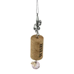 Midwest Food & Beverage>5.5" Brown And Silver Fleur De Lis 'Wish' Gem Accented Wine Cork Christmas Ornament