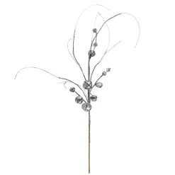 Sprays, Branches & Picks*Melrose 35" Brown And Silver Glitter Winter Sleigh Bell Christmas Spray