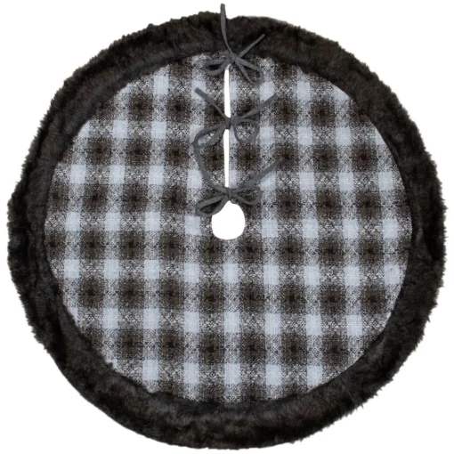 48 Inch And Smaller*Northlight 48" Brown And White Plaid Christmas Tree Skirt With Faux Fur