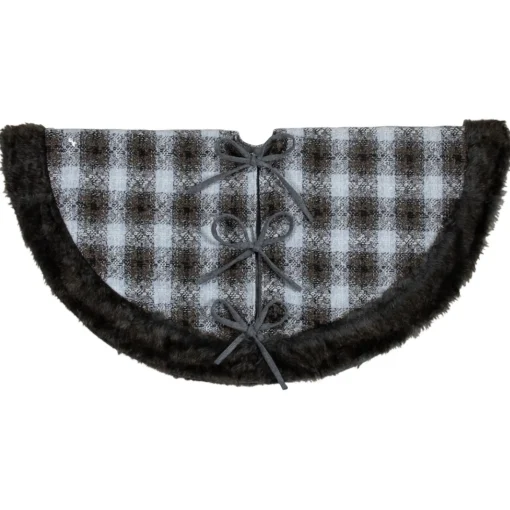 48 Inch And Smaller*Northlight 48" Brown And White Plaid Christmas Tree Skirt With Faux Fur