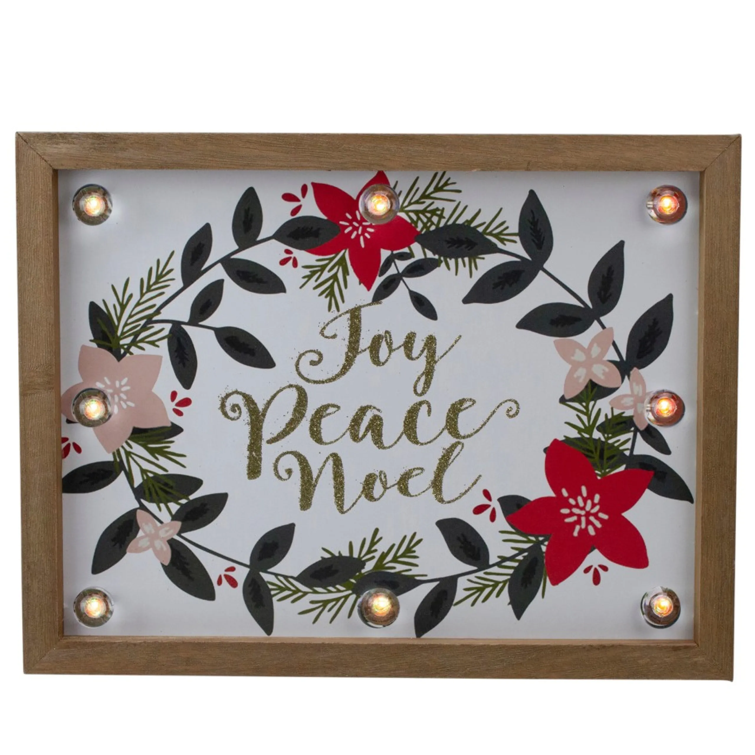 Signs & Plaques*Northlight 11.8" Brown Framed Floral "Joy, Peace, Noel" Wooden Christmas Wall Plaque