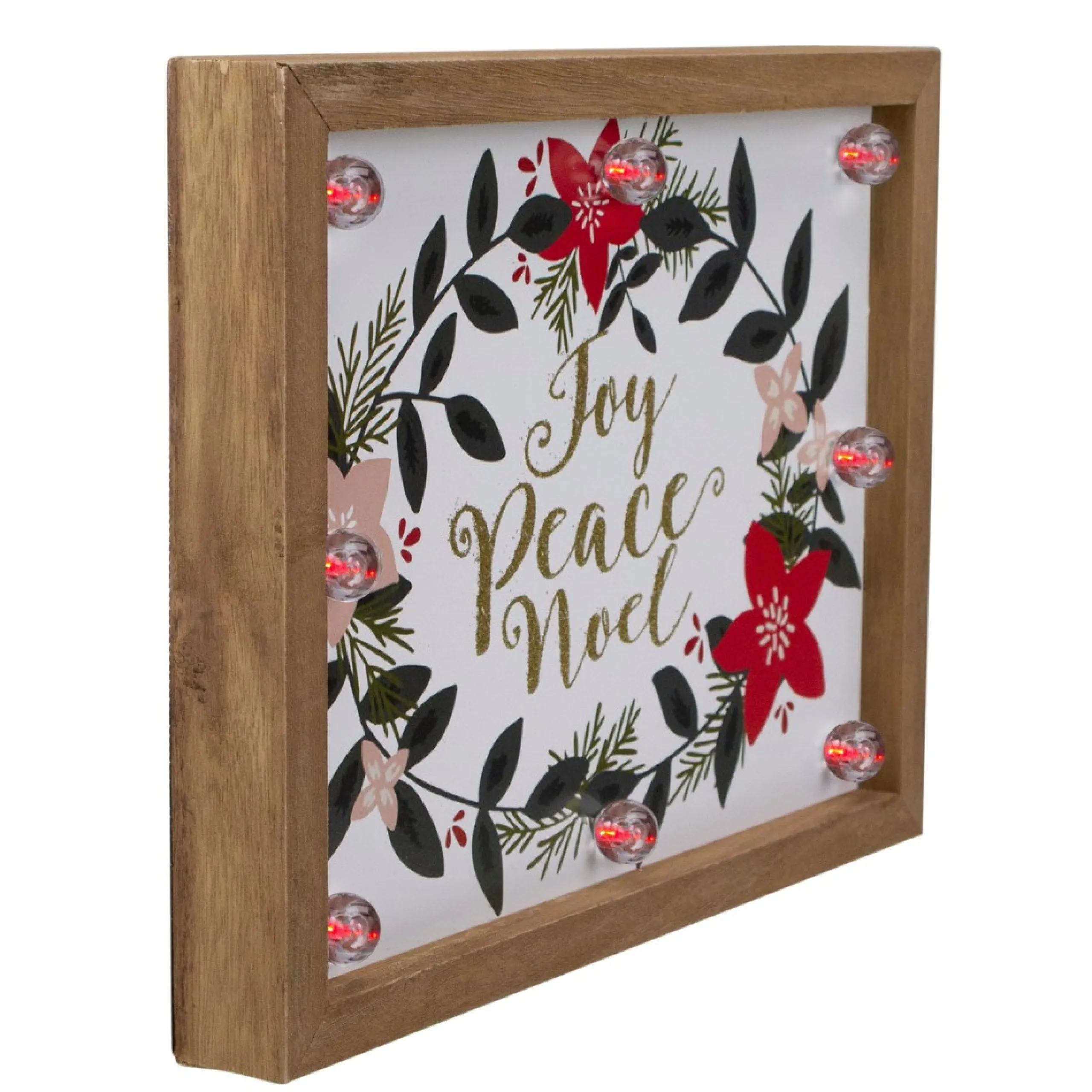 Signs & Plaques*Northlight 11.8" Brown Framed Floral "Joy, Peace, Noel" Wooden Christmas Wall Plaque