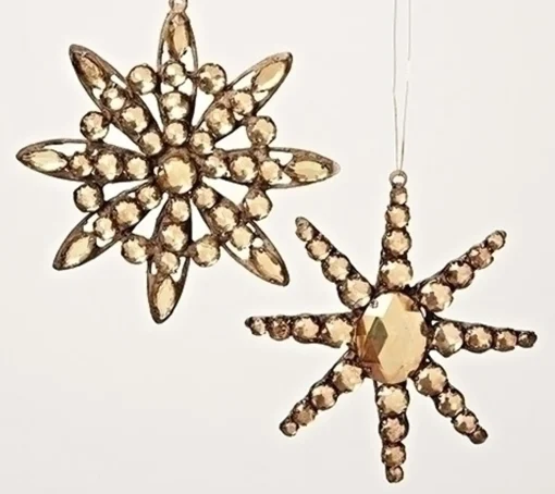 Roman Snowflakes>5.5" Brown Jeweled Diamond Gem Snowflake Christmas Ornament