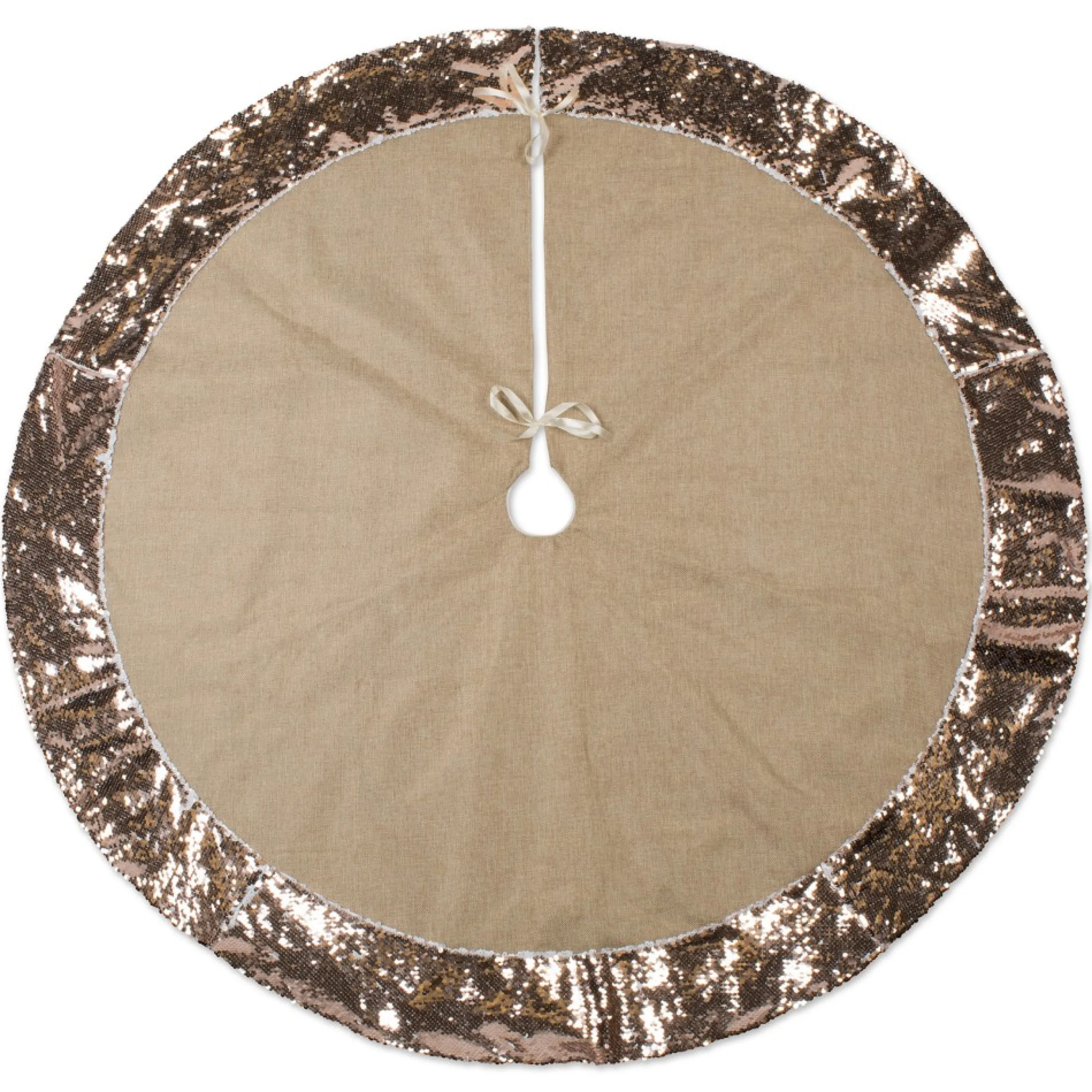 48 Inch And Smaller*Contemporary Home Living 48" Brown Round Christmas Tree Skirt With Champagne Sequin Border