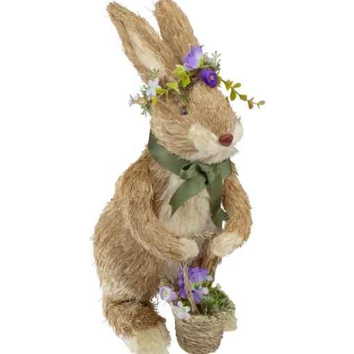 Northlight 15" Brown Sisal Bunny Rabbit With Basket Easter Figure