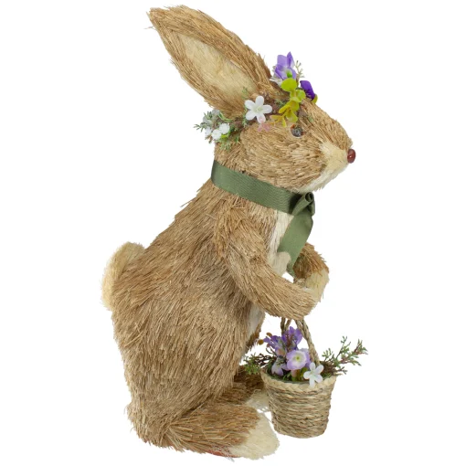 Northlight 15" Brown Sisal Bunny Rabbit With Basket Easter Figure