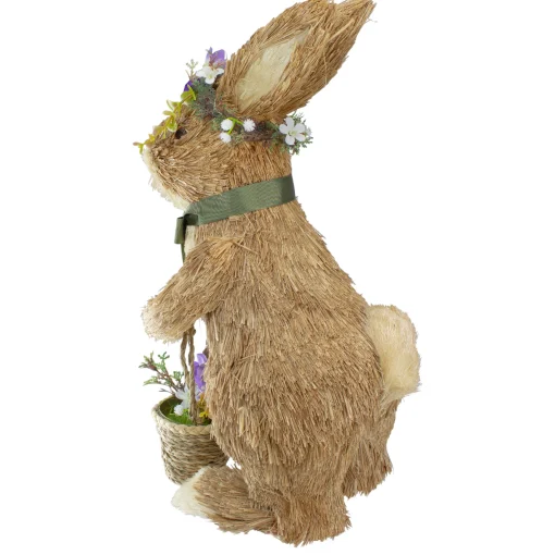 Northlight 15" Brown Sisal Bunny Rabbit With Basket Easter Figure