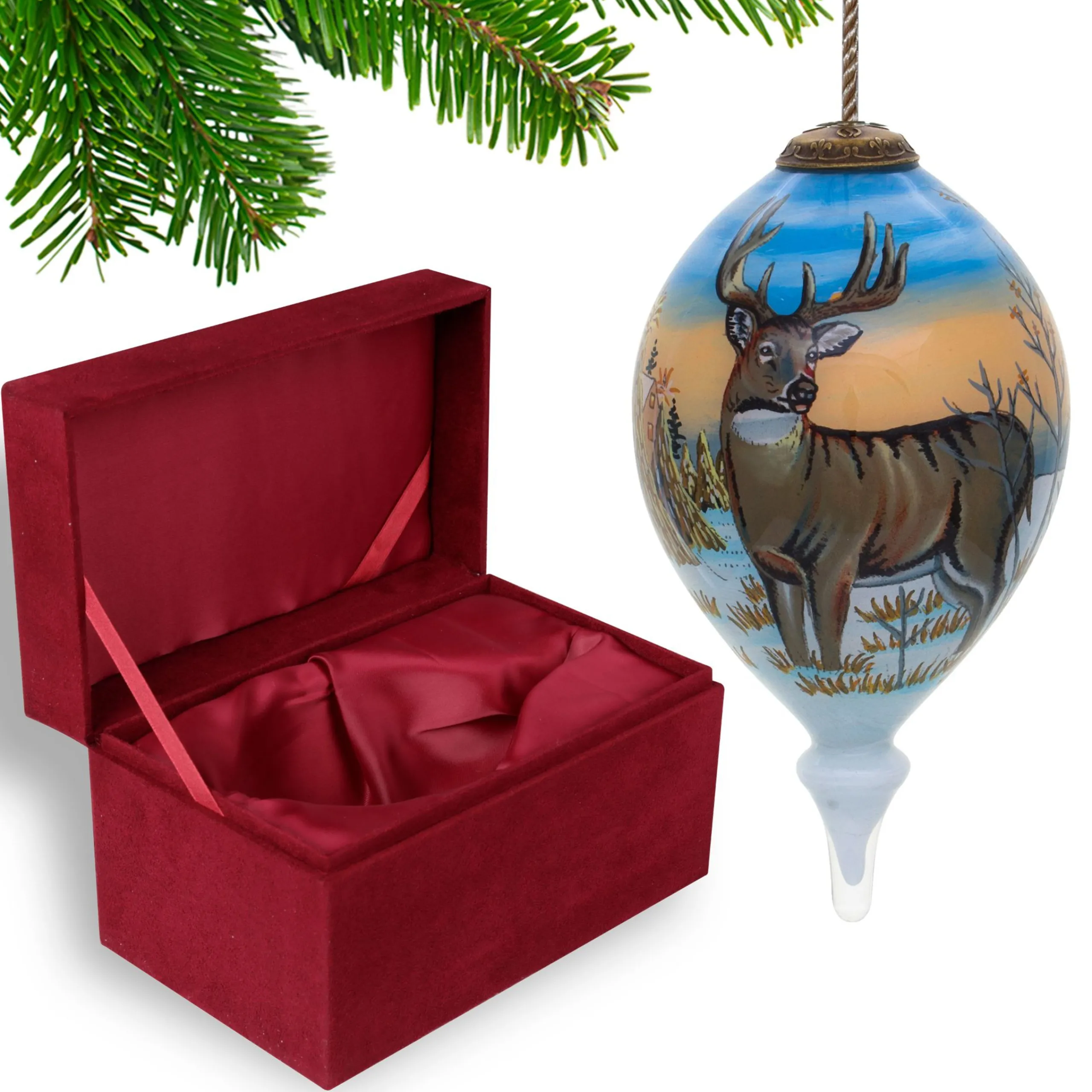 CC Christmas Decor Finials>4.75" Brown Whitetail Deer Hand Painted Mouth Blown Glass Hanging Christmas Ornament