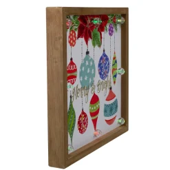 Signs & Plaques*Northlight 11.8" Brown Wooden Frame "Merry & Bright" With Hanging Ornaments And Glitter Christmas Plaque