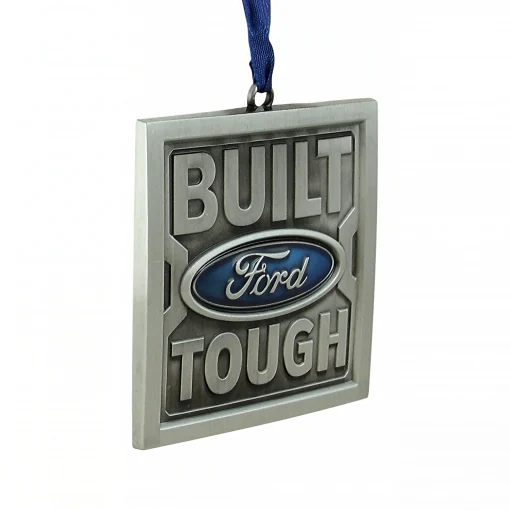 Northlight Transportation>3" Brushed Nickel Plated Built Ford Tough Christmas Ornament