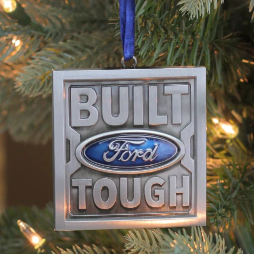 Northlight Transportation>3" Brushed Nickel Plated Built Ford Tough Christmas Ornament