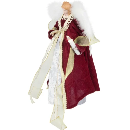 Angel Tree Toppers*Northlight 14" Burgundy And White Angel With Lighted Candle Christmas Tree Topper