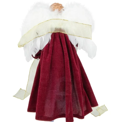 Angel Tree Toppers*Northlight 14" Burgundy And White Angel With Lighted Candle Christmas Tree Topper