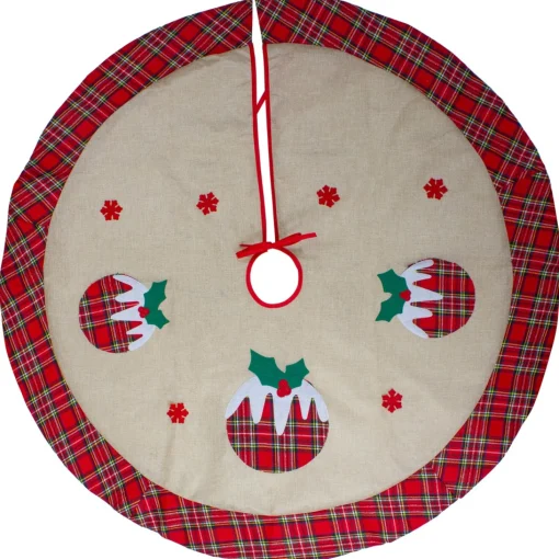 48 Inch And Smaller*Northlight 48" Burlap Plaid Tree Skirt With Christmas Puddings
