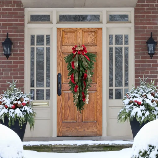 Unlit Teardrops*Northlight 60" Canadian Pine Artificial Christmas Teardrop Swag - Unlit
