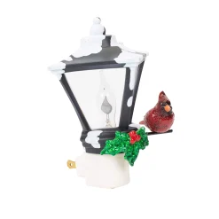Roman 6" Cardinal On A Snow Covered Street Lamp Flickering Christmas Night Light