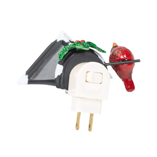 Roman 6" Cardinal On A Snow Covered Street Lamp Flickering Christmas Night Light