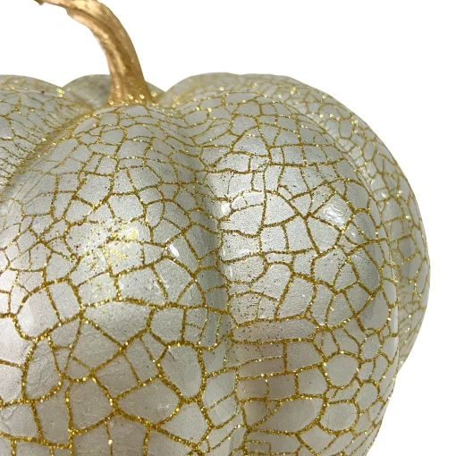 Northlight 9" Champagne Gold Crackled Fall Harvest Pumpkin Decoration