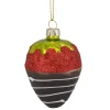 Northlight Food & Beverage>2.75" Chocolate Covered Glittered Strawberry Christmas Glass Ornament