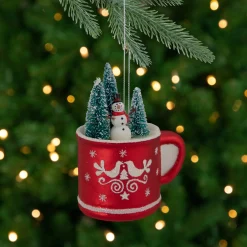 Northlight Snowmen>4.25" Christmas Trees And Snowman In A Cup Glass Ornament