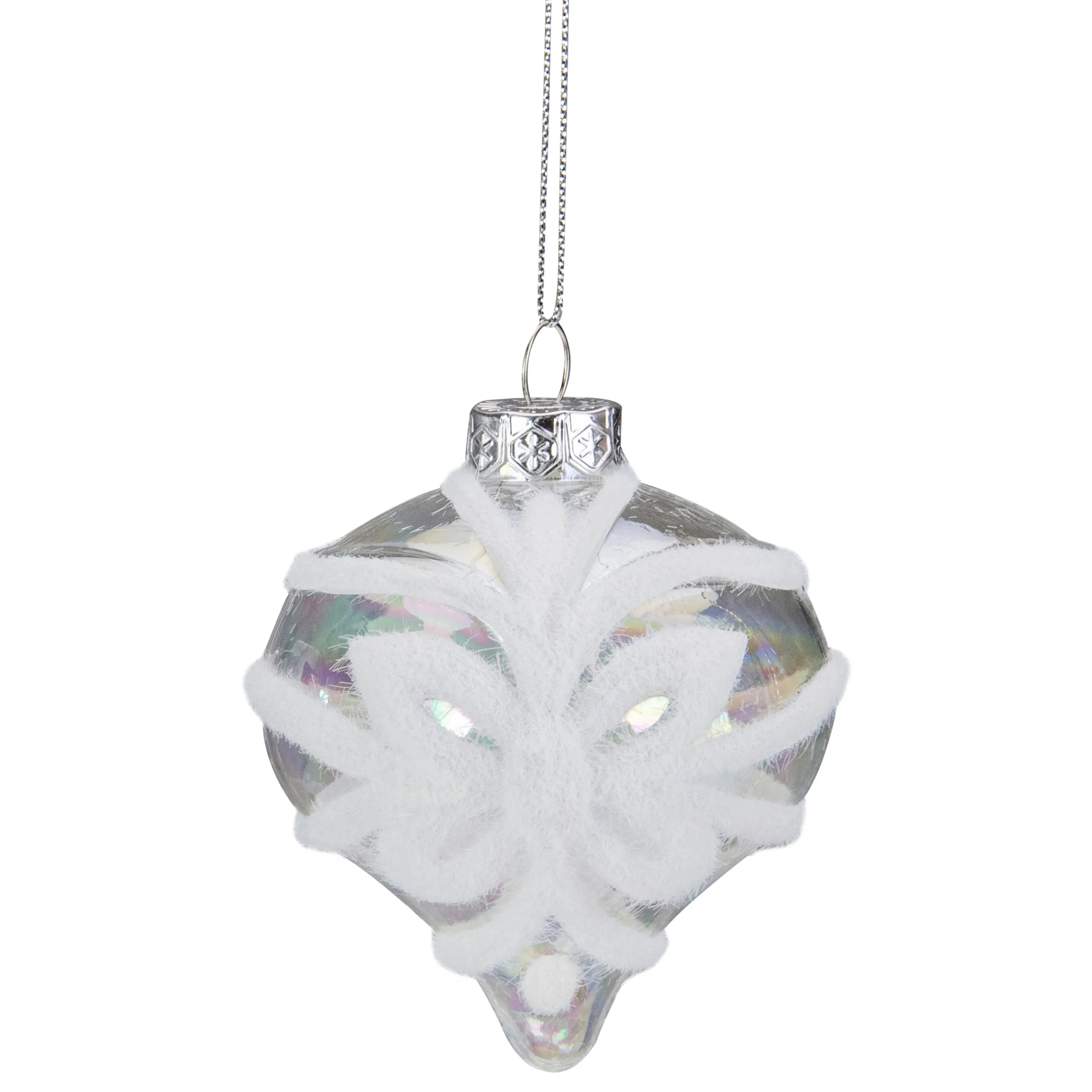 Northlight Finials>3.25" Clear Iridescent With White Frost Glass Onion Christmas Ornament