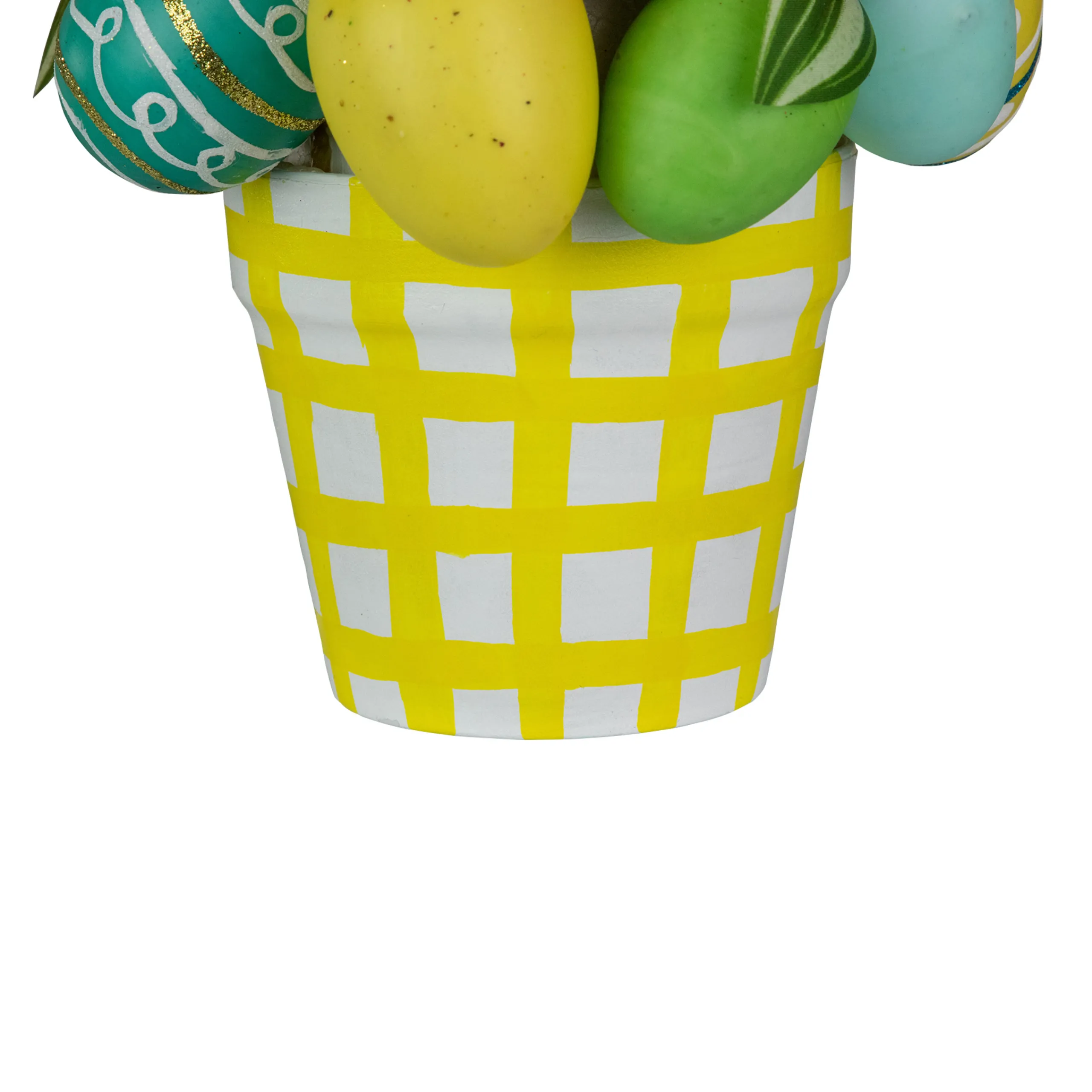Northlight 17" Colorful Easter Egg Tree In Yellow Gingham Pot