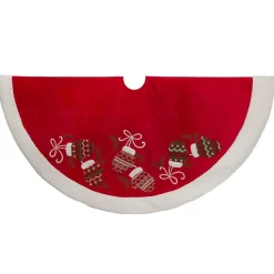 48 Inch And Smaller*KSA 48" Corduroy Embroidered Mittens Christmas Tree Skirt
