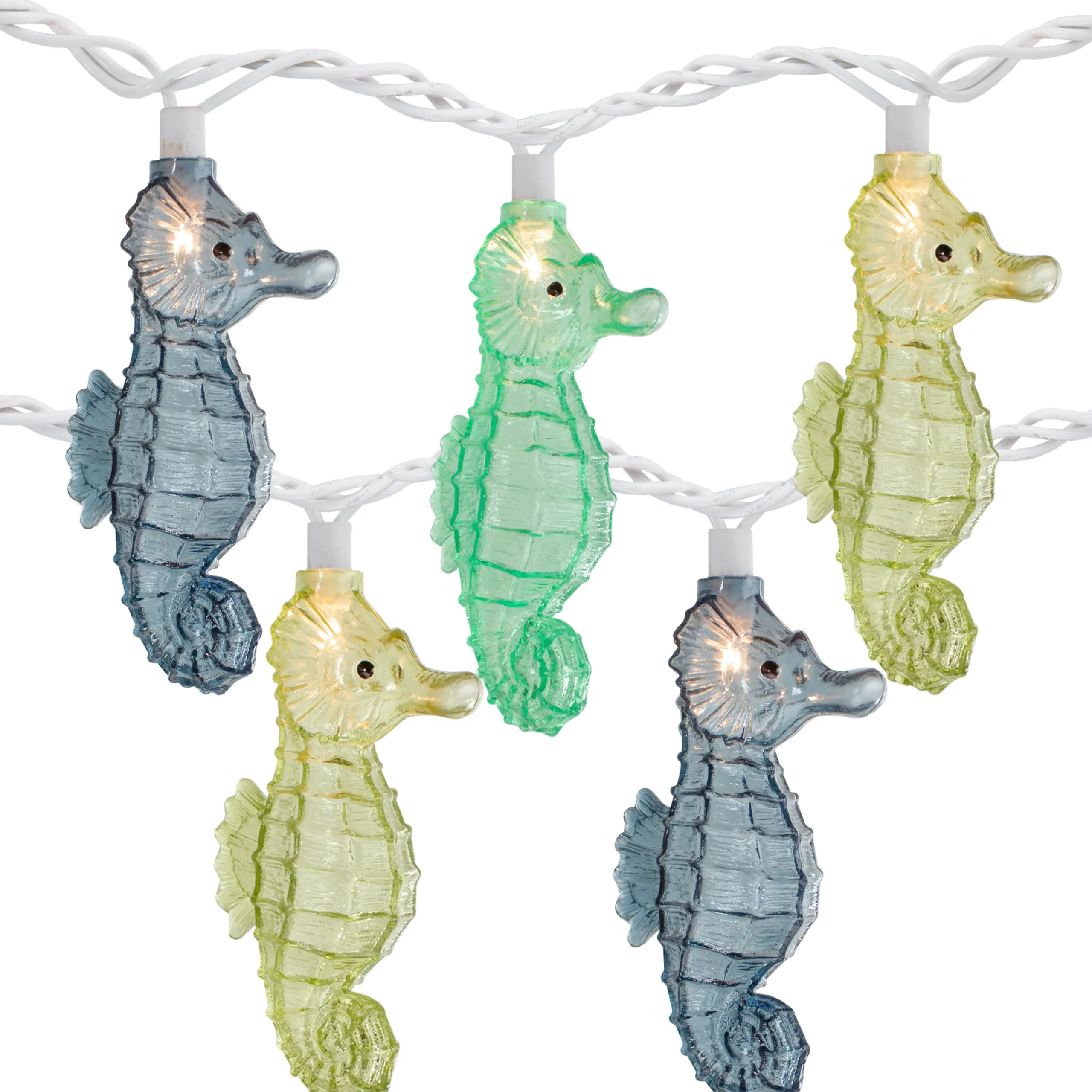 Dennis East 10 Count Blue And Green Seahorse Novelty String Lights, 6.5 Ft White Wire