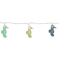 Dennis East 10 Count Blue And Green Seahorse Novelty String Lights, 6.5 Ft White Wire