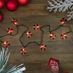 Northlight 10 Count Peppermint Candy Christmas Light Set, 6Ft Green Wire