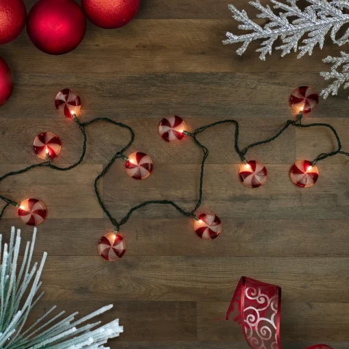 Northlight 10 Count Peppermint Candy Christmas Light Set, 6Ft Green Wire